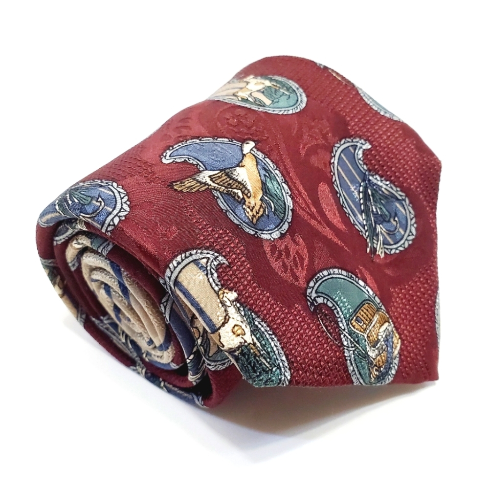 Hunt Club Necktie Red & Silver Duck Hunt Theme Men's Silk Neck Tie 57x3.75"